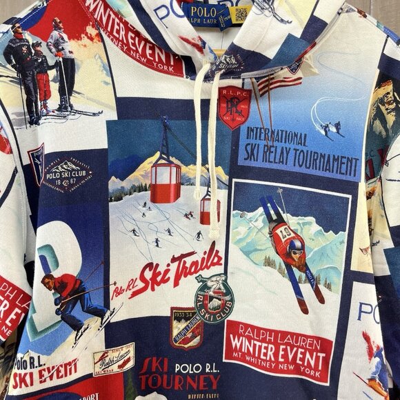 Polo Ralph Lauren Men's Patchwork-Ski-Print Fleece Pullover Hoodie Size Medium - Picture 2 of 8